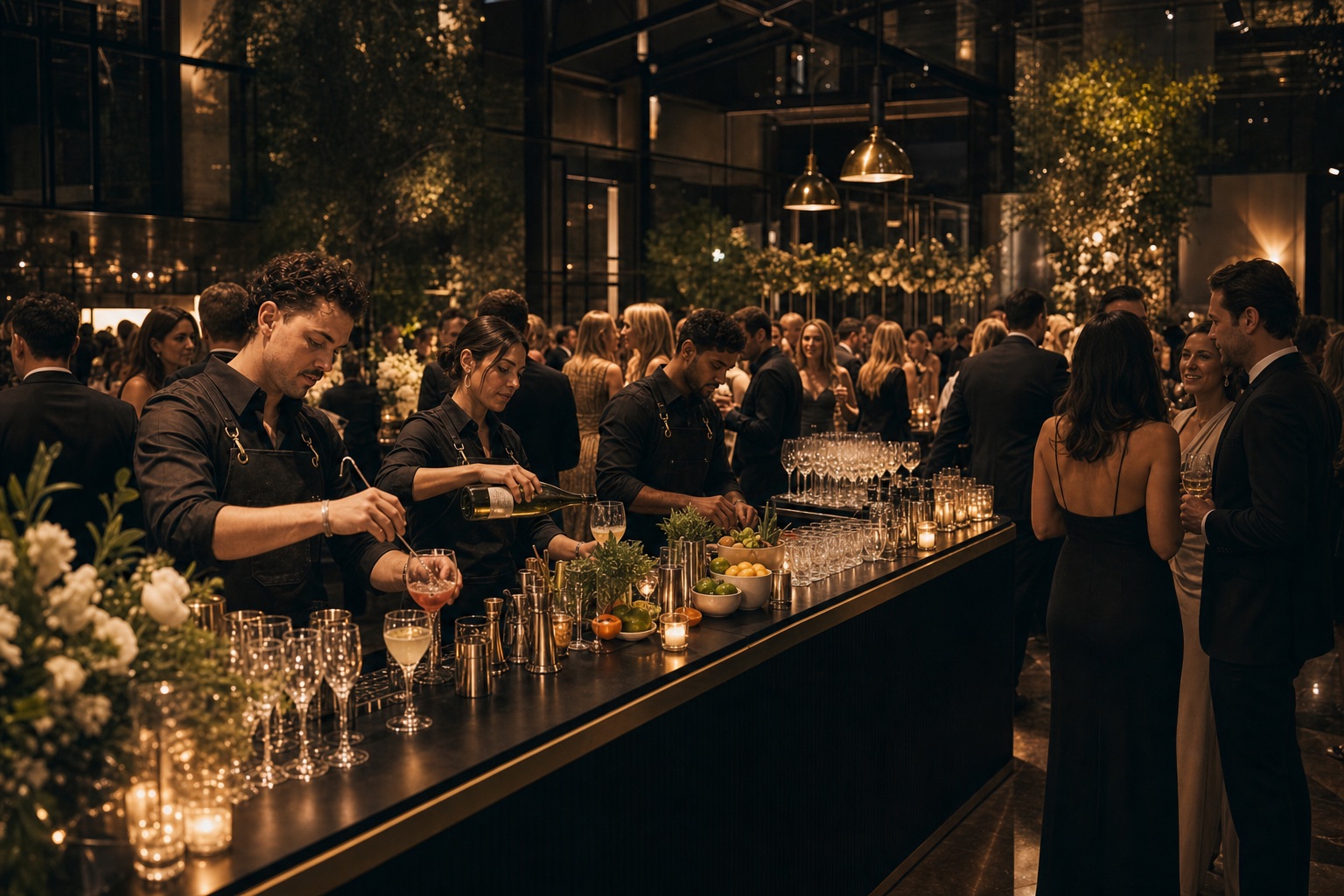 Full mobile bar team serving a large elegant reception